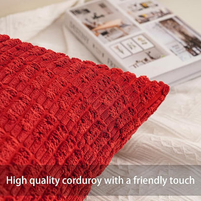 Aegero Pack of 2 Corduroy Decorative Throw Pillow Covers 12x24 Inch Soft Striped Pillow Covers Modern Farmhouse Home Decor for Sofa Living Room Couch Bed（Wine Red）