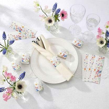 300 Pcs Spring Wildflower Paper Napkin Rings Disposable Napkin Bands Self Adhesive Colorful Wildflower Silverware Wrap Band for Floral Birthday Holiday Party Dinner Table Setting Decoration