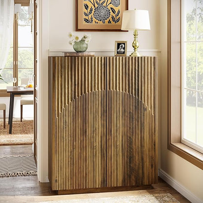 Tribesigns 7-Tier Shoe Cabinet with Fluted Doors, Farmhouse Wooden Shoe Storage Organizer with Adjustable Shelves, 24 Pairs Freestanding Shoe Rack for Entryway, Hallway, Closet, Rustic Brown
