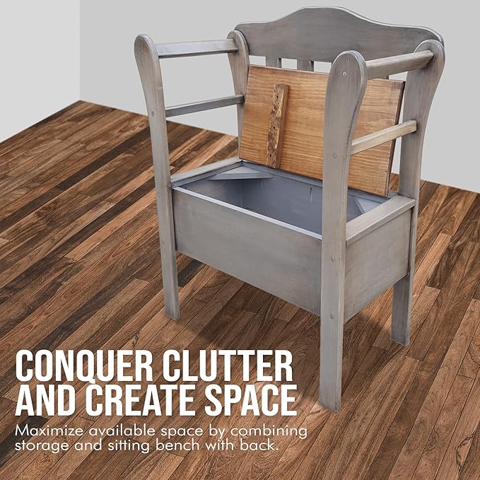 Peaceful Classics Bench with Storage - Small Wooden Storage Bench for Entryway, Hallway, Mudroom, Farmhouse, Bedroom, & Living Room, Amish Handmade Furniture Storage Organizer, Pewter