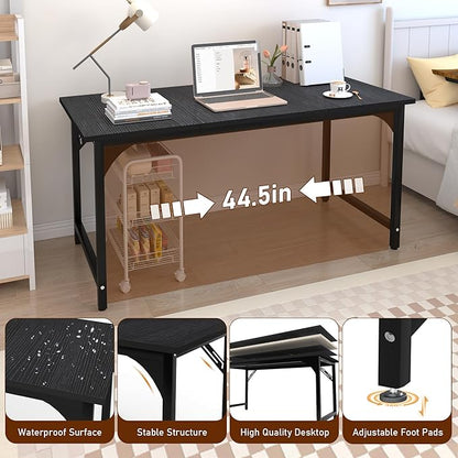 Computer Desk, 55 Inch Home Office Desks, Office Desk for Gaming Writing Study Work, Study Table with Large Legroom, Computer Desk with Metal Frame, Modern Simple Home Office Desk for Bedroom