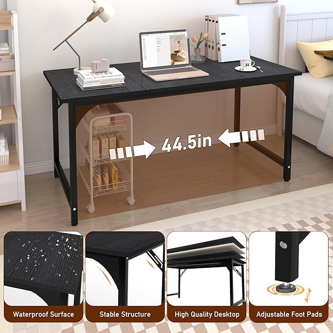 Computer Desk, 47 Inch Home Office Desks, Office Desk for Gaming Writing Study Work, Study Table with Large Legroom, Computer Desk with Metal Frame, Modern Simple Home Office Desk for Bedroom