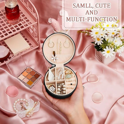 6 Pcs Travel Jewelry Case Bridesmaid Gift Boxes Jewelry Travel Organizer Small Round Jewelry Box Mini Storage PU Leather