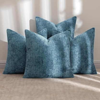 MIULEE Pack of 4 Couch Throw Pillow Covers 20x20 Inch Smoke Blue Soft Decorative Chenille Pillow Covers Farmhouse Accent Cushion Covers for Boho Spring Home Decor Sofa Bedroom Living Room