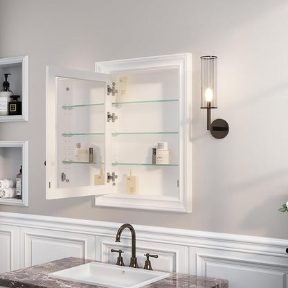WELLFOR 24"x 32" Bathroom Medicine Cabinet with Mirrors, Recessed Wood Medicine Cabinet with 3-Tier Adjustable Glass Shelves and Soft-Close Door