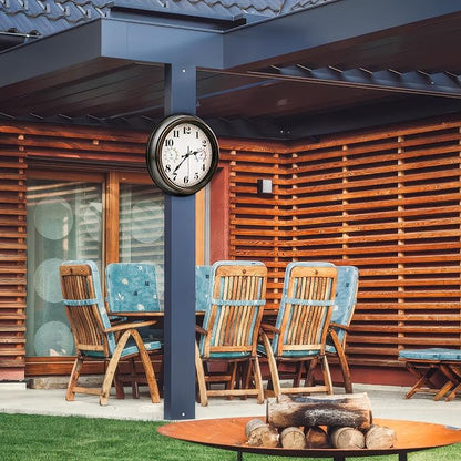 Outdoor Clock Thermometer Combo - Retro Silent Wall Clocks, 12Inch Large Indoor Outdoor Clock with Temperature and Humidity, Battery Operated Non Ticking Classic Vintage Clocks Wall Decorative