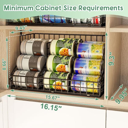 4 Pack Stackable Can Rack Organizer for Pantry Storage,Can Dispensers with 4 Adjustable Dividers, 2-Tier Metal Wire Basket Holds up to 84 Cans for Kitchen Cabinet Pantry, Black