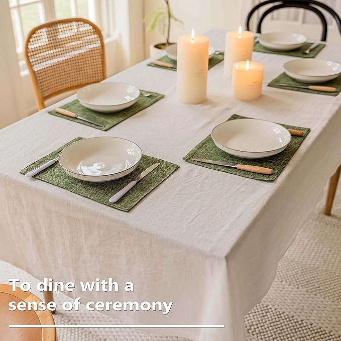 Home Brilliant Linen Cloth Placemats Set of 4 Heat Resistant Dining Table Place Mats Table Mat Kitchen for Wedding Holiday Parties Spring Decor, Green