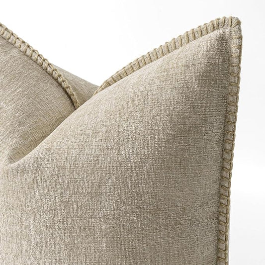 MIULEE Pack of 2 Couch Throw Pillow Covers 20x20 Inch Light Taupe Farmhouse Decorative Pillow Covers with Stitched Edge Soft Chenille Solid Dyed Spring Pillow Covers for Sofa Bed Living Room