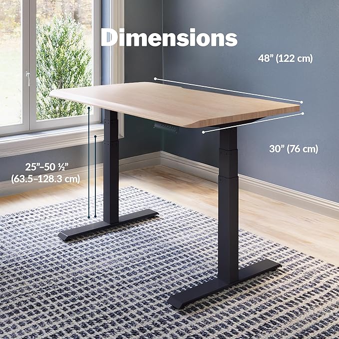 Vari ComfortEdge 48x30 Inch Adjustable Electric Standing Desk – Sit Stand VariDesk with Memory Presets, Sloped Edge, 220 LB Capacity + Tool-Free Assembly (Light Wood Top/Black Legs)