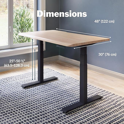 Vari ComfortEdge 48x30 Inch Adjustable Electric Standing Desk – Sit Stand VariDesk with Memory Presets, Sloped Edge, 220 LB Capacity + Tool-Free Assembly (Light Wood Top/Black Legs)