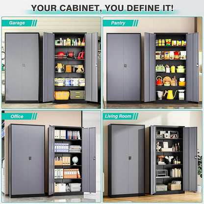 SISESOL Wide & Deep Metal Storage Cabinet with Lock & Adjustable Shelves,72" Gray Garage Storage Cabinet with Locking Doors,Locking Metal Cabinets for Home,Office,Shop,Garage 72x36x18