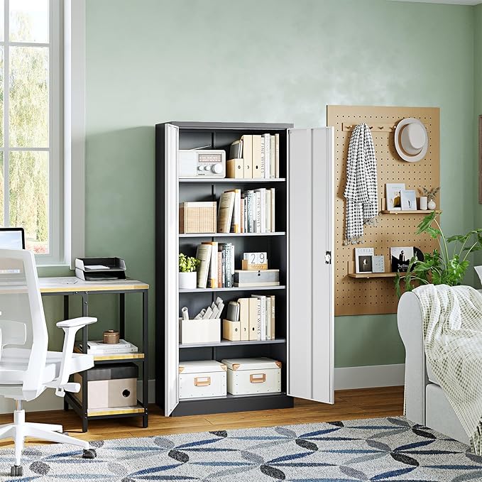 Letaya Metal Garage Storage Cabinets with Lock Door and Adjustable Shelves, Steel Tool Cabinets for Home,Office,Warehouse Organisieren (Gery White, 72" H)
