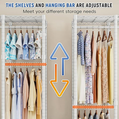 Raybee 88.2" W Clothes Rack Heavy Duty Clothing Racks for Hanging Clothes Extra Wide Portable Closet Loads 1200LBS Freestanding Garment Rack for Bedroom 88.2" W x 75.6" H x 15.7" D, White