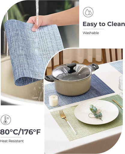 Leetaltree Gradient Blue Woven Placemats Set of 4 - Heat Resistant Non-Slip Place mats for Dining Table, Washable Durable PVC Vinyl Woven Table Mats(Gradient Blue, 4)
