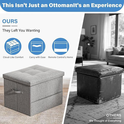 Dayacoco Storage Ottoman Foot Rest Stool, Foldable Foot Rest Stool with Thicker Foam Padded Seat, 43L Small Ottoman with Storage, Holds Up to 350lbs, 17x13x13in,Drak Gray