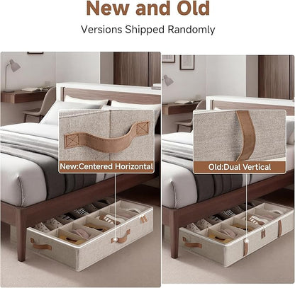 StorageWorks Shoe Organizer for Closet, Fits up to 24 Pairs, 2-Pack Ultra-thick Fabric Under Bed Shoe Storage Containers with Bottom Support and Adjustable Dividers, Taupe