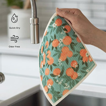 RECYCO Swedish Dishcloths for Kitchen | 6 Packs Orchard Grove Washable Dish Rags | Cellulose Reusable Cleaning Paper Towels | Absorbent Counter Dish Cloth Sponge Kitchen Wipes, 8" L x 7" W