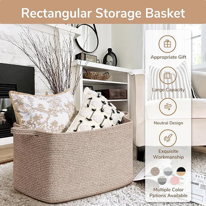 Goodpick Blanket Basket, Woven Baskets for Storage, Extra Large Storage Basket for Clothes, Toys, Dirty Clothes Basket for Laundry, Living Room, 23.6" x 15.7" x 13.8", Brown, 85L