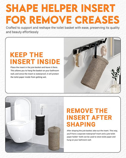 ZOES HOMEWARE Jute Toilet Paper Storage Basket with Lid,Bathroom Toilet Paper Holder Stand for 3 Mega Rolls,Tissue Holder for Bathroom with Removable Waterproof Insert, 7"x7"x13.5"