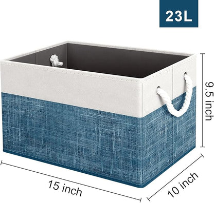 Fab totes Storage Bins [8-Pack], Foldable Storage Baskets for Organizing Toys, Books, Shelves, Closet, Large Storage Box with Rope Handles, Sturdy Organizer Bins, White & Blue