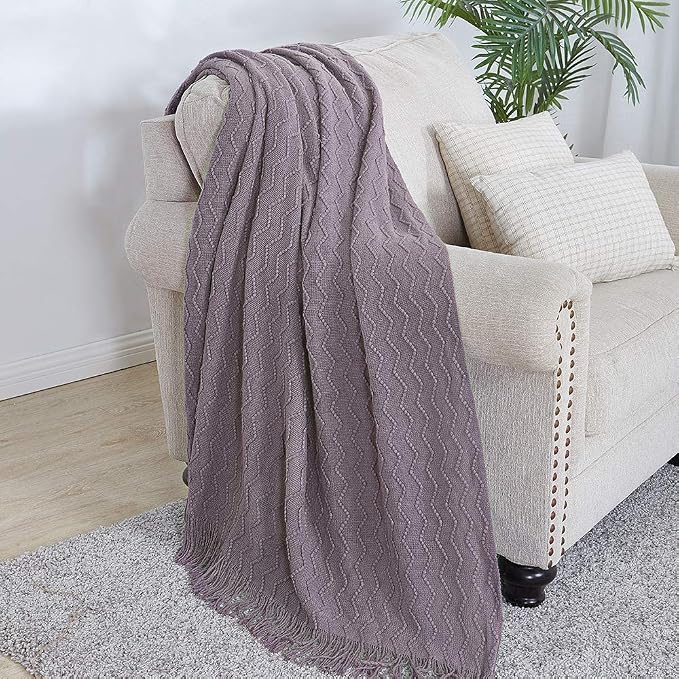 BOURINA Dark Lavender Throw Blanket 50x60 Inches Throw Textured Solid Soft Sofa Couch Decorative Knitted Blanket
