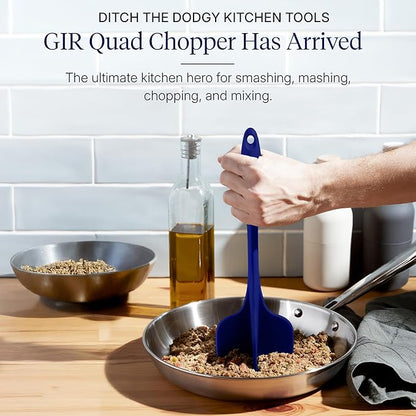 GIR: Get It Right Silicone Potato Masher & Quad Meat Chopper - 12 In Navy - Heat Resistant up to 425°F Fiberglass Core - 7-Blade Ground Meat Chopper & Food Masher - Dishwasher Safe Kitchen Gadget