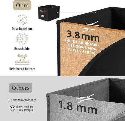 DECOMOMO Storage Baskets for Shelves - Large 15"x11"x10" Foldable Fabric Storage Bins, Baskets for Organizing with Labels (Black, 4pcs)
