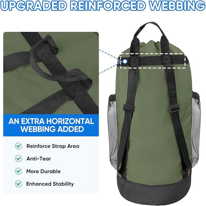 BALEINE 2PK 150L Laundry Bag Backpack, 900D Oxford Fabric Large Travel Laundry Bags with Shoulder Straps and 2 Mesh Pockets for College Dorm, Apartment, Laundromat (Green, 150L)