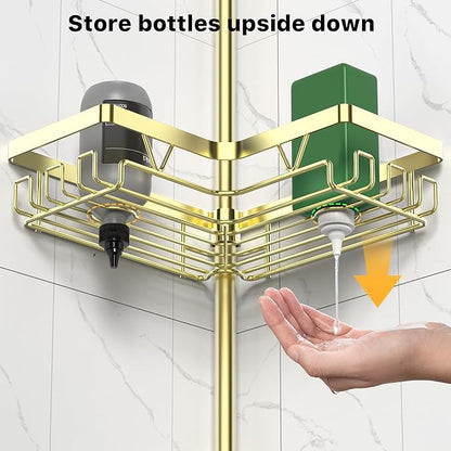 DAOYA Shower Caddy Tension Pole with 2 Soap Holders, Adjustable Corner Shower Caddy, Gold Finish, Expandable 25-114.2 Inches for Bathtub Corner, Bathroom Storage Organizer