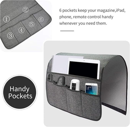 Sofa Armrest Organizer, Remote Control Holder for Recliner Couch, Arm Chair Caddy with 6 Pockets for Magazine, Tablet, Phone, iPad