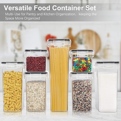 PANTRYSTAR Airtight Food Storage Containers with Lids, 7 PCS BPA Free Kitchen Canisters for Spaghetti, Pasta, Dry Food, Flour and Sugar, Plastic Canisters for Pantry Organization and Storage