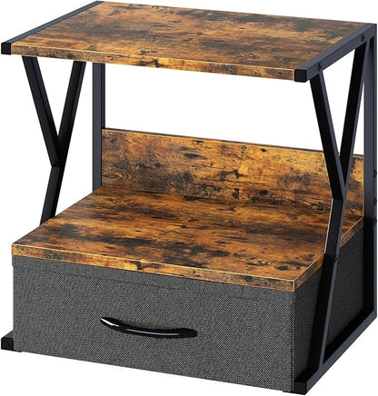 aboxoo Printer Stand for Desk with Storage Drawer, 2 Tier Desktop Or UnderDesk Shelf, Multi-Purpose Desk Organizer for Home Office, fit Fax Machine/3D Printer/Scanner, Rustic Brown