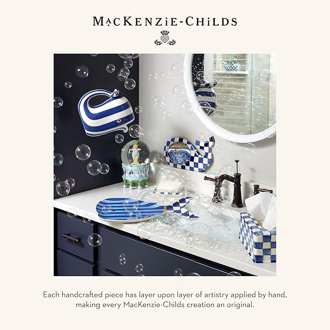 MACKENZIE-CHILDS Tissue-Box Cover, Tissue Holder for Home Decor, Blue-and-White Royal Check, Square