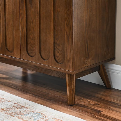 LKTART Sideboard Buffet,Mid Century Modern Storage Cabinet with Doors and Shelves, Boho Style Wooden Buffet Cabinet for Living Room,Walnut