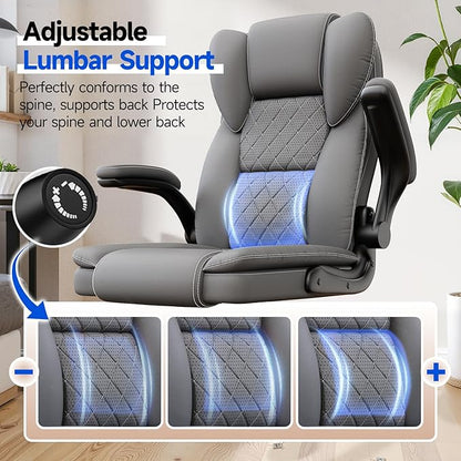 Big and Tall Office Chair Executive Chairs with Adjustable Armrests and Lumbar Support Ergonomic High Back Gaming Chair Computer Chair (Deep Grey, Oversized)