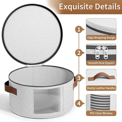 4 Piece China Storage Containers, Dish Storage Containers with Clear Windows, Hard Shell Plate Organizer with Handles, Stackable Stemware Storage Cases, Moving Boxes for Dishes, Plates, Light Gray