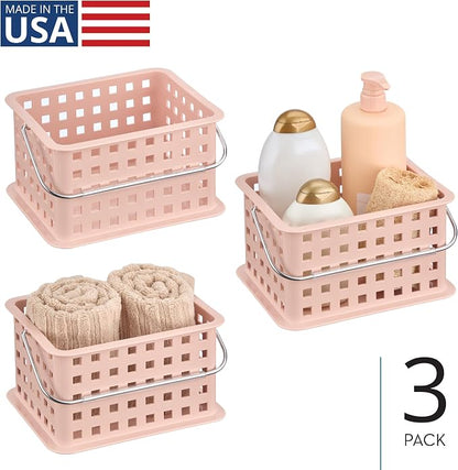 iDesign Small Shower Caddy with Handle, Portable Shower Organizer for Dorm or Bathroom, 3-Pack, Pink