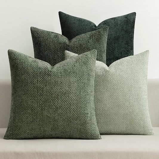 MIULEE Pack of 4 Couch Throw Pillow Covers 22x22 Inch Green Soft Decorative Chenille Pillow Covers Farmhouse Accent Cushion Covers for Boho Spring Home Decor Sofa Bedroom Living Room