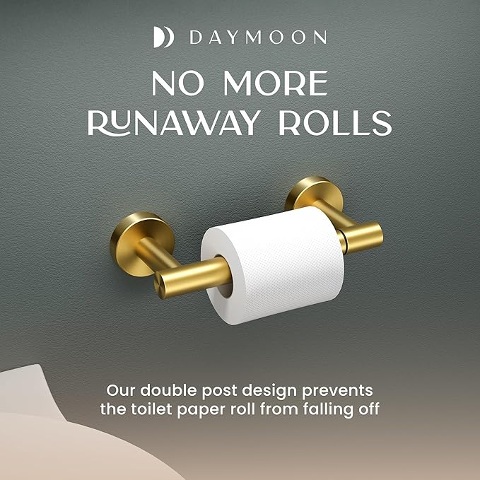 Day Moon Designs Toilet Paper Holder with Shelf - Flushable Wipes Dispenser & Storage Fits Any Bathroom, Keep Your Wet Wipes Hidden - Stainless Steel Wall Mount Bathroom Organizer - Gold, Small