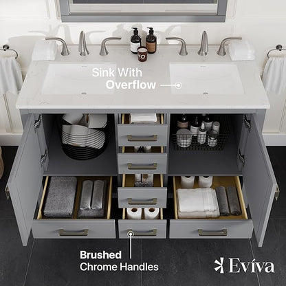 Eviva Aberdeen 48 Inch Bath Vanity with Sink- Gray Bathroom Vanity with Carrara Quartz Top