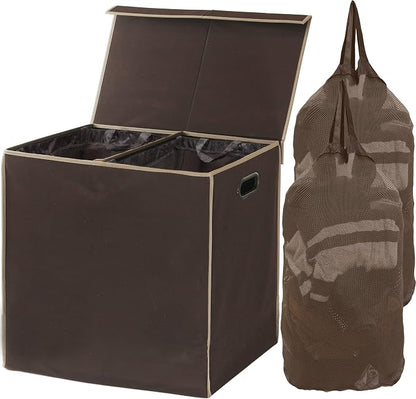 Simple Houseware Double Laundry Hamper with Lid and Removable Laundry Bags, Brown