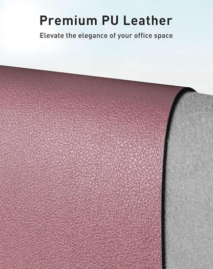 Aothia Faux Leather Desk Mat - Large Mouse Pad, Non-Slip PU Leather Blotter, Waterproof Writing Surface for Office and Home (Dark Pink, 42" x 17")