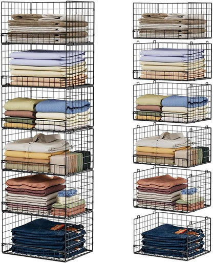 Yociyoga 6-Tier Stackable Closet Organizers and Storage Shelves, Closet Shelf Organizer Basket Bins, Foldable Sweater Storage for Clothes Organizer System, Black（Patent No. 30022416）