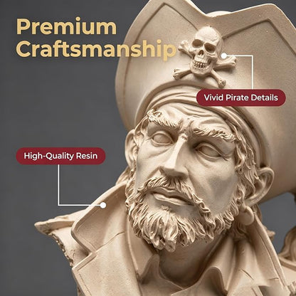 H&W Sandstone Pirate Figurines - Buccaneer Francis Drake Statue Decoration for Home/Study/Living Room, Great Collectible Figurines, Best Gift for The Man, Sandstone Color (HH17-D5)