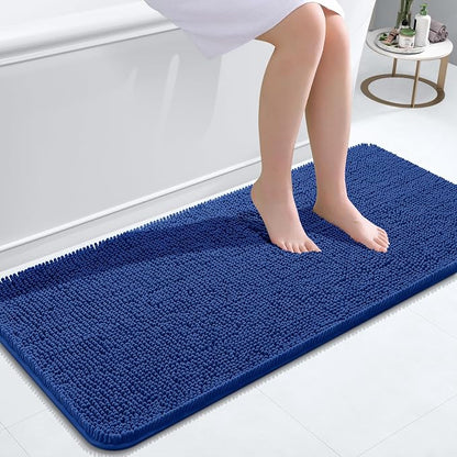 OLANLY Bathroom Runner Rugs 47x20, Soft Absorbent Chenille Bath Rugs, Rubber Backing Quick Dry, Machine Washable Long Bath Mats for Bathroom Floor, Tub and Shower, Home Decor Accessories, Royal Blue