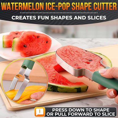 3-in-1 Watermelon Slicer Tool — Stainless Steel Portable, Mess-Free Multi-Use Kitchen Gadget for Summer Picnic, BBQ, Pool Party, Family Hosting, Hostess Gift Idea — Watermelon Cutter Slicer Tool Kit