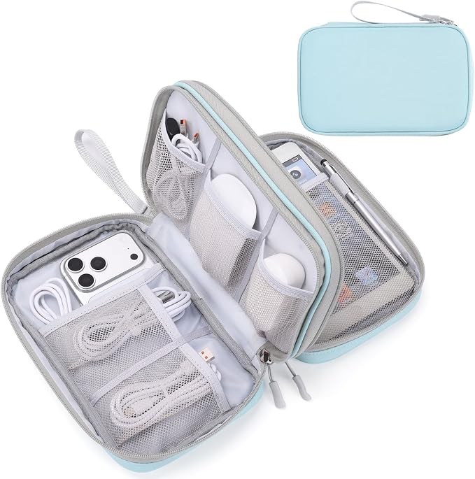 FYY Electronic Organizer, Large Travel Cable Organizer Bag Pouch Electronic Accessories Carry Case Portable Waterproof Double Layers All-in-One Storage Bag for Cable, Cord, Charger, Mint Green