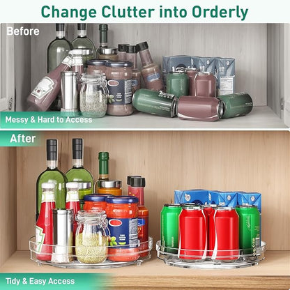 Optish 2 Pack Lazy Susan Organizer, 9.5" 10.7" Lazy Susan Turntable for Cabinet, Spice Organization for Cabinet, Refrigerator, Pantry, Closet, Countertop, Non-Skid Turntable Organizer, Clear