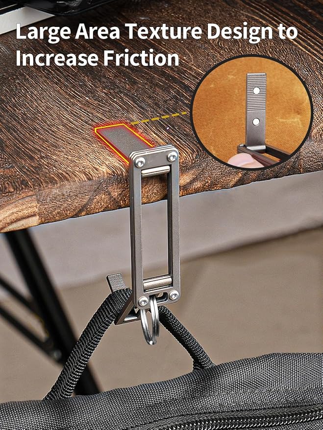 sayram ST5 Titanium Purse Hook for Table – Foldable Bag Hanger with Anti-Slip Arm – Portable Handbag Holder for Dining, Office, and Travel (Polished)